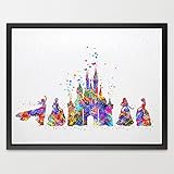 Dignovel Studios A3 Cinderella Disney Princess & Castle watercolour Art Print Kids Wall Art Poster Girls Room Decor Art Wall Hanging Birthday Wedding Gift N155-Unframed