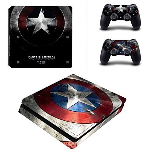 Preisvergleich Produktbild Playstation 4 Slim + 2 Controller Aufkleber Schutzfolien Set - Captain America (1) / PS4 S