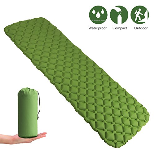 Preisvergleich Produktbild Aufblasbare Isomatte, Ultraleichte Camping Isomatte, Camping Luftmatratze Isomatte Wasserabweisend und Rutschfest Schlafmatte, Ideal für Camping, Reise, Outdoor, Wandern, Strand (Grün)