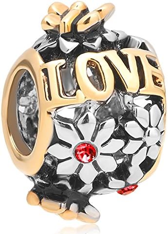 Uniqueen Jewellery Butterfly Flower Love Charms Beads with Crystal Bead Fit Bracelet