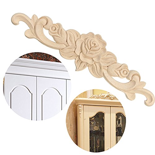 2pcs Holz Schnitzerei Schrank Möbel Ecke Verziehrung Ornament Holzornamente Handgemacht 35*8cm - 7