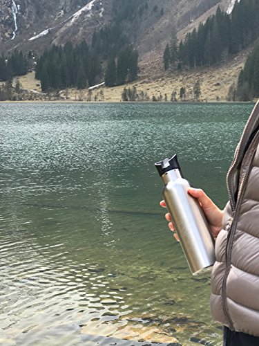 Robuste Design-Trinkflasche, Thermosflasche YUKII BAMBOO: doppelwandig, Edelstahl, 600 ml, inkl. 2 Trinkverschlüssen und gratis Bürste. Perfekt für Sport und Freizeit. - 4