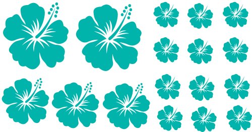 XL Design Set Y in Türkis 17 Stück HIBISKUS Blumensticker Autoaufkleber Blumen oder Wandtattoo selbstklebende Aufkleber fürs Auto, Wandsticker Out- & Indoor, Wandbild & Fensterbild wählen Sie aus 32 Farben!