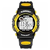 Tookie Jungen Digital Sport Armbanduhr, Kinder Outdoor Wasserdicht elektronische Analog Uhren LED Alarm Stoppuhr Rückseite Licht Timer Kinder Geschenke, Gelb, S
