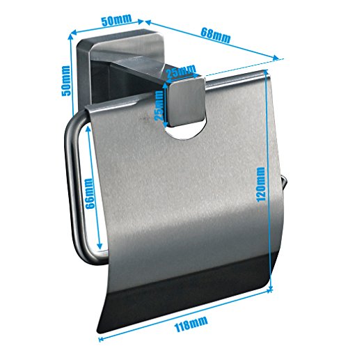 Auralum® Chrom WC bürste WC-Garnitur Papierhalter Klobürste Bürstengarnitur Bürstenhalter Matt mit eckige Basis - 2