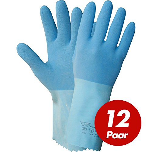 Preisvergleich Produktbild NITRAS 1611 Blue Power Grip Latexhandschuhe, Arbeitshandschuhe, Schutzhandschuhe - 12 Paar, Größe:9 (L)