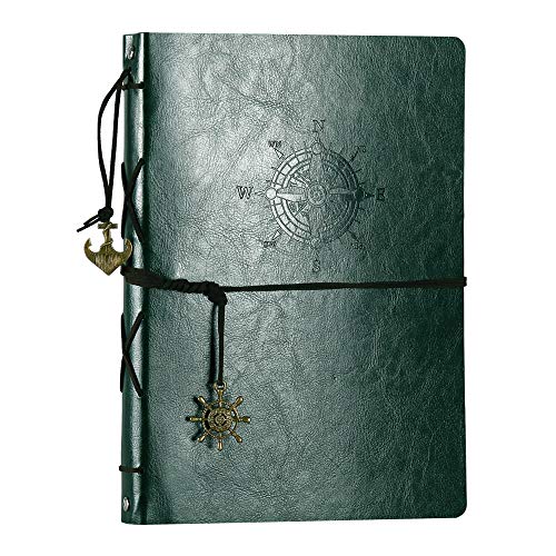 XIUJUAN Album de Fotos para Pegar Álbum Scrapbooking DIY Libros de Firmas Cuero Vintage Regalos Originales Navidad Cumpleaños Aniversario Boda San Valentín para Mujer Hombre Niño, Brújula Verde Grande