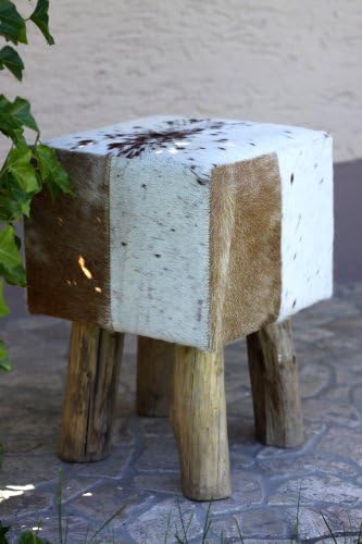 Condecoro Stool Cowhide Wood Furniture Flint Primeval Seat Cushion Square Brown White