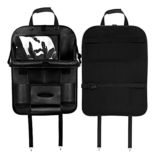 Autositz Organizer mit Folding Essbereich Rack, Pushingbest Auto Rückenlehnenschutz Autositz Organizer Mit Screen Touchable Tablet Pockets Autositztasche Reisewagensitzbeutel, Kinder Rücksitzschoner Kick-Matten-Schutz passend für die meisten den Autositz, 1PC - 9