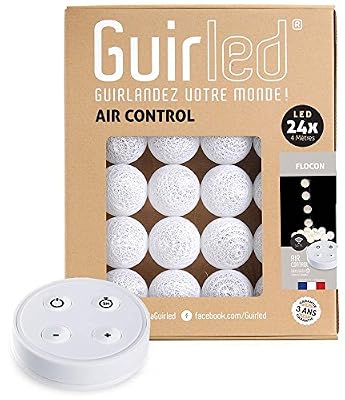 GuirLED Guirlande lumineuse boules coton LED USB - Télécommande sans fil - Chargeur double USB 2A inclus - 4 intensités - 24 boules - Flocon