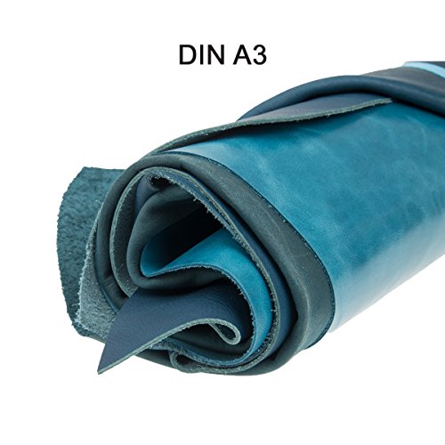 Lederreste Lederstücke extragroß A3 1kg Varianten von blauen Farbtönen , alle Stücke mind. DIN A3 groß von Langlauf Schuhbedarf - 4