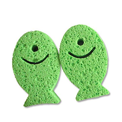 2PCS Green Cute Fish Design newborn baby bath shower sponge