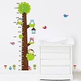 Missley bnehmbares wiederverwandbares Körpergröße Wandbild in Tier Stil Serie Cartoon Animal Wallsticker Wandtattoo für Kinder Messlatte Messen Aufkleber für Wohnzimmer und Kinderzimmer Deko Wandpapier in verschiedene Größe und Motive (Affe Eule und Grün Baum)(81*144) - 5