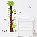 Qianxing removable cycle-usable cartoon wall sticker for kid's bedroom animal Height Chart in Nursery Children Room colourful Wall Decal for house home mural Décor height meter wallpaper(monkey owl and green tree)(81*144)