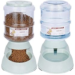 Geggur Distributeur De Nourriture Eau Fontaine Automatique 3.75L, Alimentation pour Pet Chain Chat Croquettes Accesoires Gamelle Animaux Domestiques - 2 Pièces