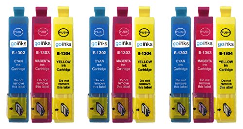 Go Inks E-1306CMY Cartouches d'encre C/M/Y Compatible pour remplacer Epson T1302, T1303, T1304 pour une utilisation avec les imprimantes Epson Stylus (Lot de 9)