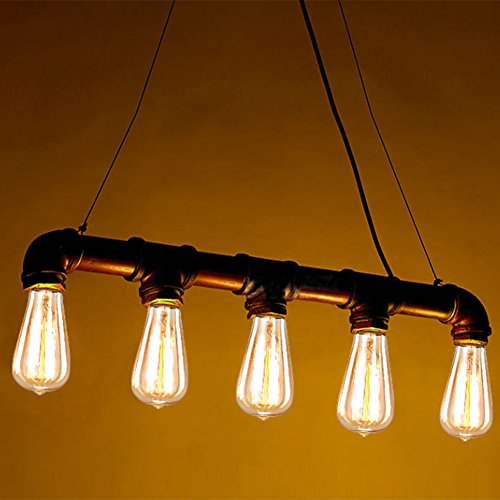 Fuloon Pipe Vintage Luces pendientes Agua Lámpara colgante con 5 Edis