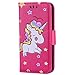 Produktbild iPhone 5 5S SE Hülle, Chreey (Unicorn) Niedlich [Regenbogen Einhorn] Glitzer Handyhülle Premium PU Leder Tasche Flip Wallet Cover mit Standfunktion Kartenfach Schutzhülle [Rose Rot]