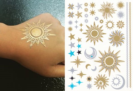 Golden Metallic Gold Body Art Temporary Removable Tattoo Stickers Golden Pattern Solar Radiation #2 Sticker Tattoo - FashionLife