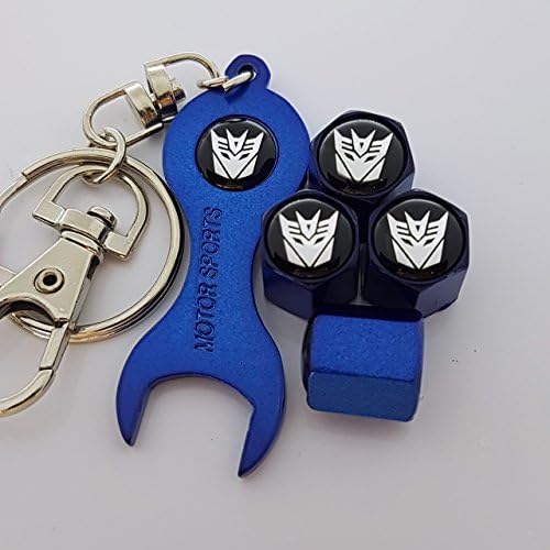 SPEED DEMONS TRANSFORMERS blue Valve Dust Caps With double sided logo Spanner Keychain fits all models