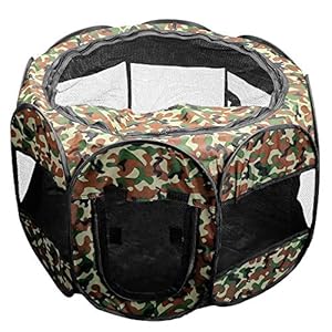 KEESIN Tienda de Campaña Plegable para Mascotas con 8 Paneles de Malla, para Perro, Gato, 73*73*43cm Camouflage Green