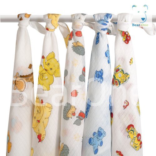 Set of 5 with Animals & Cars printed Nappies Newborn Baby Muslin Squares, Cloths, Bibs, Wipes 100% Pure Cotton Reusable Nappy**Other choices available. See inside.**