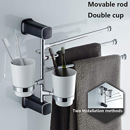 Preisvergleich Produktbild GWF Edelstahl Hängen Handtuchhalter Kostenlos Stanzen Bad Zahnbürstenhalter Rack Aktivität Handtuchhalter Bad Wandbehang Regal (Farbe : SCHWARZ)