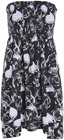 Fashion 4 Less Womens Ladies Plus Size Printed Sheering Boobtube Strapless Top Vest Dress 8 22 (UK 12-14, Skull Rose)