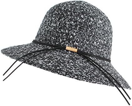 YUUVE Women’s Mohair Fedora Cap Bowler Hat with Strap Caps Autumn&amp;Winter Black