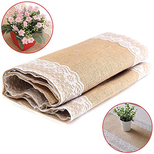 Rey de manera Natural yute arpillera hacer encaje camino de mesa de tela de arpillera boda rústica decoración como en la imagen 176 cm x 30,5 cm tapicería