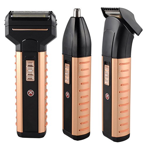 Men's 3 in 1 Rechargeable Grooming Kit, Electric Foil Shaver, Nose Trimmer & Hair Clipper, Great for Home and Travel Use