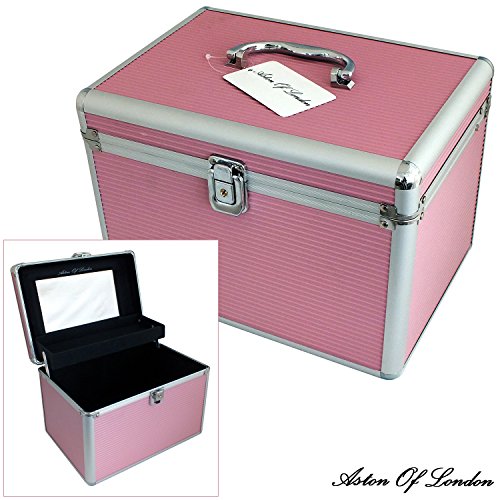 Large Pink Aluminium Lockable Vanity Case Cosmetic Beauty Storage Box by Aston of London