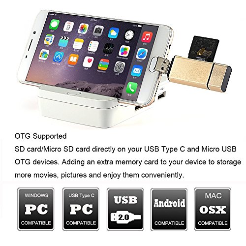 3-IN-1 Multi-funktion Micro USB OTG / USB 2.0 / Type-C OTG Adapter, Aluminium SD / Micro SD-Kartenleser mit Standard-USB und Micro-USB-Stecker und Type-C für Smartphones / Tablets mit OTG-Funktion , Apple Macbook mit Type-C / PCs und Notebooks (Golden（3-IN-1）) - 3