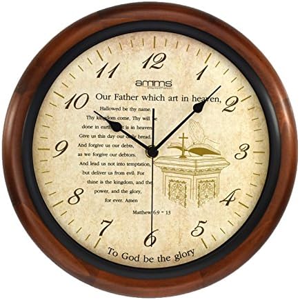 Amms Large Christian Lords Pray Silent Sweep Quartz Bold Walnut Finish Wooden Wall clock
