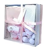 Neugeborenes Baby-Geschenk- Set mit Bodysuit, Lätzchen , Spielzeug, Socken in einem Geschenkkarton . 0 - 3. Monate