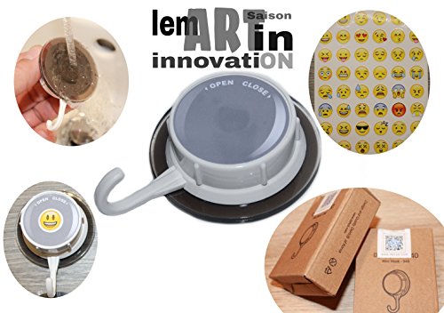 lemARTin Vacuum Haken 2er Set – Handtuch Haken, Garderoben Haken – Bis 5 KG- weiß/grau – vakuum Saughaken Badezimmer – Haken ohne bohren ohne Kleben – Hält Bombensicher - 2