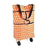 Caddie Poussette de Marché Sac de Courses à Roulettes Tissu Oxford Pliable Léger Double Usage Chariots Orange Cadeau de Mère pour Faire Les Courses
