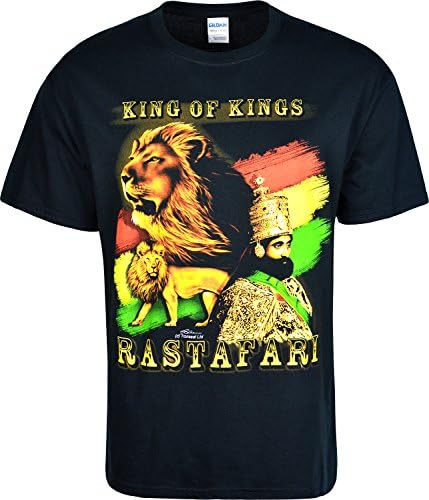 Mens Rastafari Tshirt King Of Kings With Lion Of Judah (Large, Black)