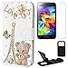 Produktbild Castho 3 in 1 Handyhülle Set 3D Bling Strass LOVE Eiffelturm Schutzhülle Ledertasche für Samsung Galaxy S5 Mini Glitzer Diamante Bär Schmetterling Flip Lederhülle Handytasche Etui Cover mit Halter und Displayschutzfolie