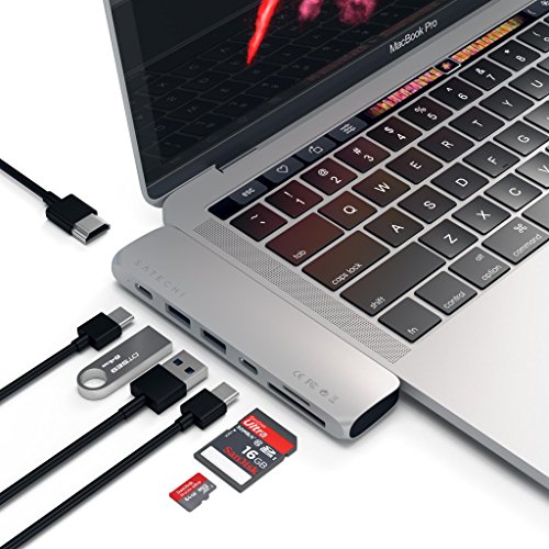 Satechi Aluminium Type-C Pro Hub Adapter für das 2016 MacBook Pro 13” und 15” 40Gbs Thunderbolt 3, 4k HDMI, Pass-Through Ladung, SD/Micro Kartenleser und 2 USB 3.0 Anschlüsse - 2