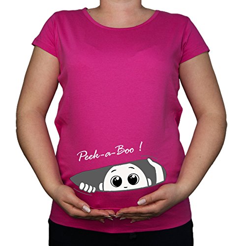 Maternity Pregnancy size 10 - 20 Cotton Peek a boo Print Top Tunic T-Shirt White Black Blue Teal Green (L, Pink)