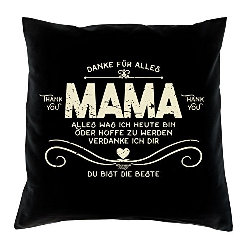 Geschenk-Set : Kissen inkl. Füllung und Urkunde : Danke Mama Geschenk zum Muttertag : Geschenkidee Muttertagsgeschenk 40x40 Farbe: schwarz