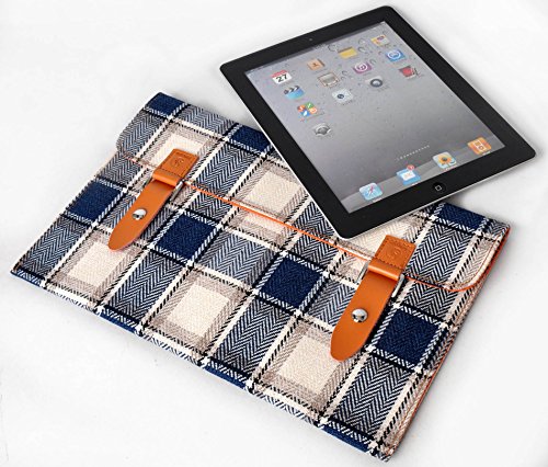 11,6-12,2 Zoll Tablet PC Laptop & Notebook Tweedstoff Tasche Hülle Sleeve Schutzhülle Smart Cover mit edlem Emblem-Verschluss perfekt für Apple MacBook Air 11,6″ Microsoft Surface Pro 3 Galaxy Tab Pro 12.2 Ativ Smart Seria 7 Slate XE700 . Asus VivoTab TF 810 F200MA CA LA Acer Iconia Tab Aspire Switch 11 V5 ChromeBook C720 11 + CB 3 One TravelMate X LG TabBook H160 Lenovo IdeaPad Yoga Lynx Flex S20 S30 HP Envy Toshiba WT310 Sony Vaio Tab 11 Stoff 9 (blau kariert) - 3