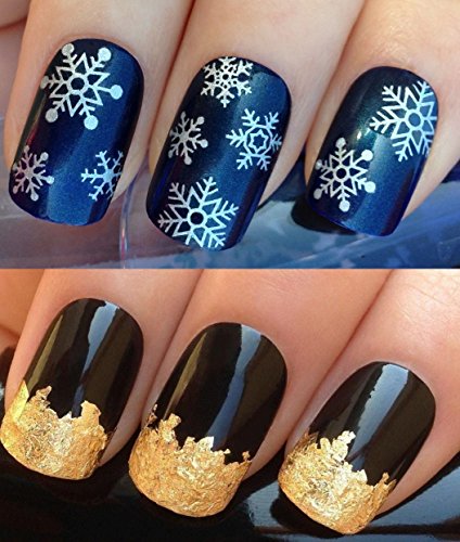 CHRISTMAS NAIL DECALS TRANSFERS STICKERS ART SET #849.PLUS A LARGE GOLD LEAF SHEET FOR CUSTOM DESIGNED NAIL! - XMAS SEASONAL HOLIDAY GORGEOUS SILVER PRETTY SNOWFLAKES SNOW 3D WRAPS & STUNNING 24KT GLIZZY GOLD LEAF FOR FULL HOLLYWOOD NAILS! ALL CAN BE USED WITH NATURAL GEL ACRYLIC STICK ON NAILS! USE ALONE OR WITH GLITTER DUST CAVIAR BEADS ALLOYS DECORATIONS CONFETTI FIMO SHAPES TAPE PENS RHINESTONES - GET CREATIVE!