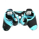 High Quality Premium Super Grip Glow Blue&Black Silicon Protective Skin Case Cover for Sony Playstation PS3 Remote Controller