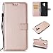 Produktbild Samsung Galaxy J8 Hülle, Galaxy J8 2018 Handyhüle, Alfort Einfarbige PU Leder Schutzhülle Lederhülle Tasche Wallet Case Cover für Samsung J8 2018 Smartphone 6.0" (Roségold) + Lanyard