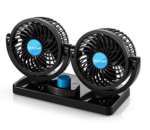 SUPAREE Electric Car Fan - 360° Rotatable Dual Blade 2 Speed 12 Volt DC Fan with 6FT Cord & Stickers - Efficiently Blow Away Hot Air Smoke Smell & Bad Odors - for Sedan SUV RV Boat Auto Vehicles
