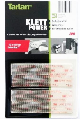 Tartan™ Klett-Power - 4 Strips 100 x 19 mm - Selbstklebend . Wasserfest . Für innen und außen - NEU: 10 x stärker belastbar (3M)
