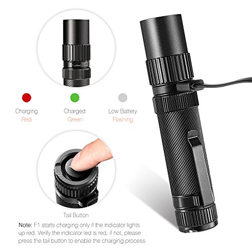 Zanflare F1 LED-Taschenlampe, Cree XP-L V6 1240 Lumen super helle taktische Lampe mit Sicherheits-Hammer, IP68 Wasserdicht, USB wiederaufladbar, 7 Licht-Modi zum Wandern, Camping, Notfal - 3