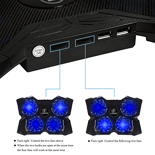 TOPQSC Laptop Kühler 15.6-17 Zoll Notebook Cooling- Pad Notebook Cooler 4 X Lüfter , 2 X USB mit 4 blauen LED-Lüfter - 5
